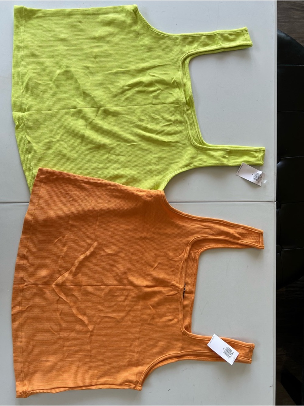 Old Navy Neon Lime and Orange Ribbed Tank Tops - Set of 2